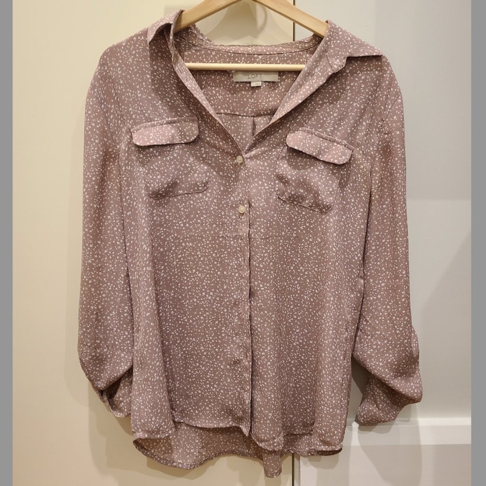 Pink LOFT Silk Button Down Blouse